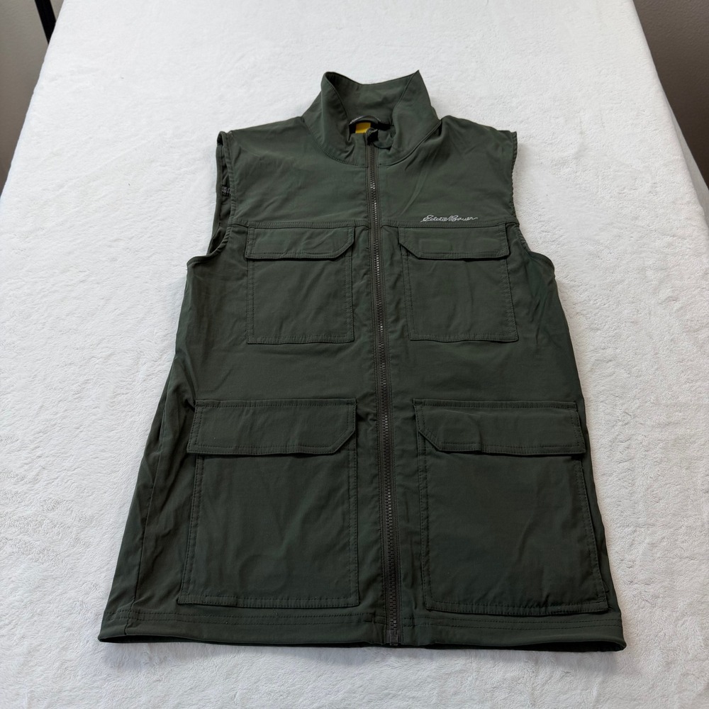 Eddie Bauer Travex Utility Vest Mens Small Green Good Multi-Pocket Stretch